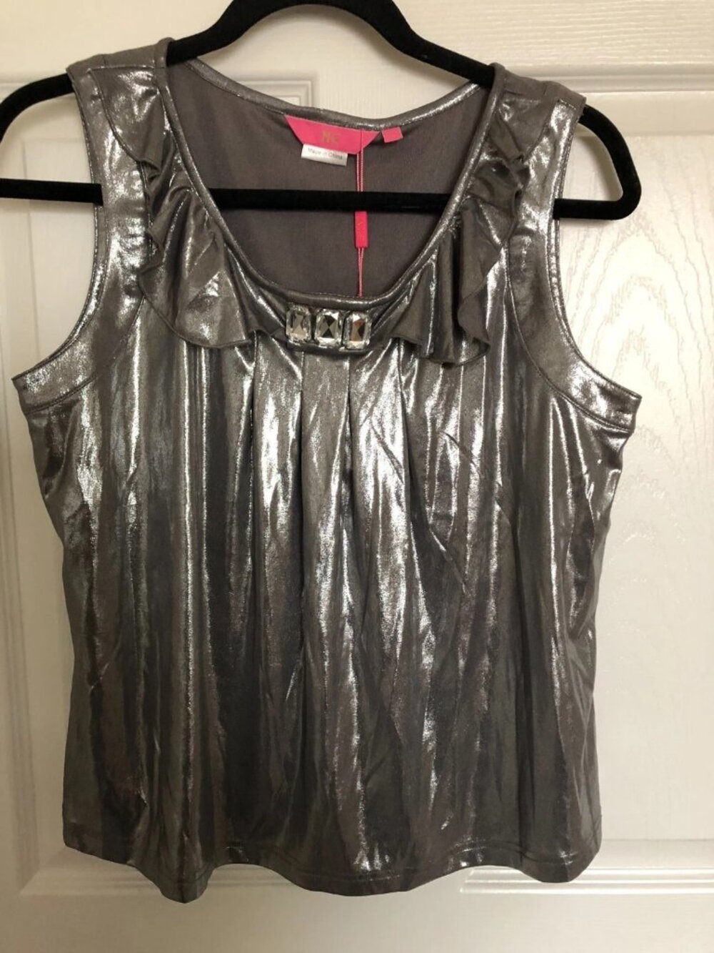N E Nice Collection Women's Top Metallic Silver Sleeveless Top Blouse Size XL